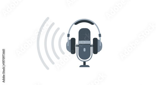 Microphone with headphones on stand.