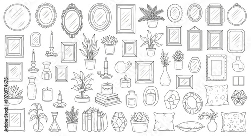 Collection of Hand-Drawn Vintage Frames and Ornate Decorative Elements.