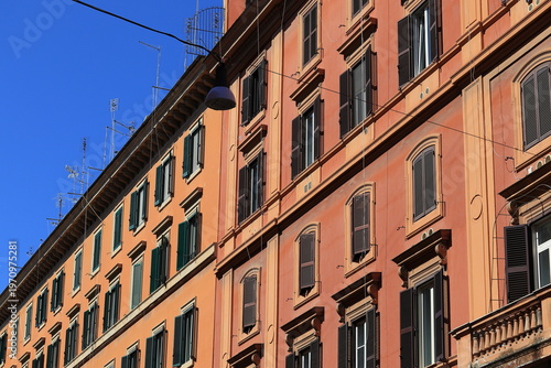 Photography Typical Brown Residential Building Facades in Rome, Prati District, Italy