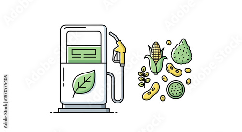 Fuel pump with green leaf and corn.
