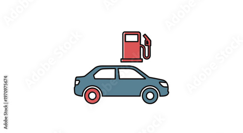 Blue car at gas station pump.