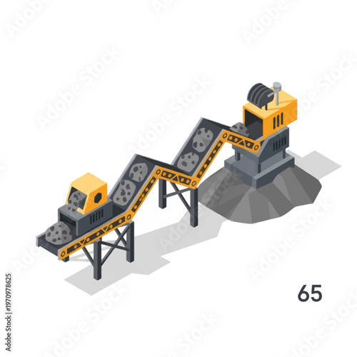 Industrial mining conveyor belt system with crushing machine.