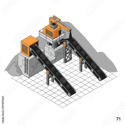 Industrial mining conveyor belt system for material processing.