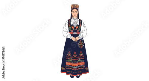 Woman in Traditional Norwegian Bunad Folk Costume