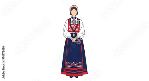 Woman in Traditional Norwegian Bunad Dress
