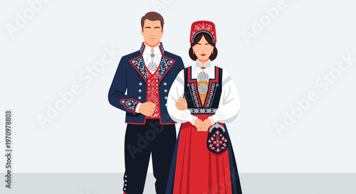 Couple in Traditional Norwegian Bunad Outfits