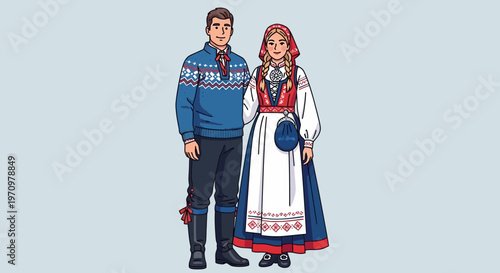 Couple in Traditional Norwegian Folk Costumes