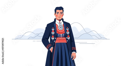 Man in Traditional Norwegian Bunad Costume