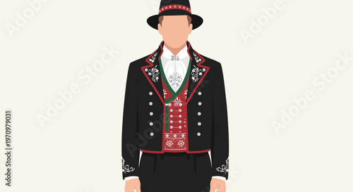 Man in Traditional Norwegian Bunad Folk Costume