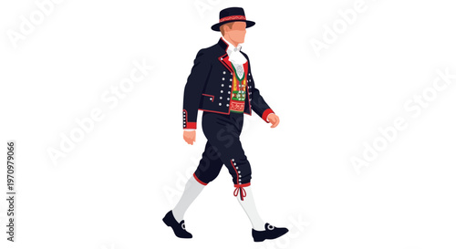 Man in Traditional Norwegian Bunad Walking