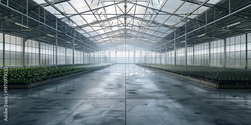 Spacious Greenhouse Interior with Plant Rows