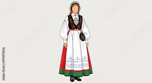 Norwegian Traditional Costume Woman Illustration