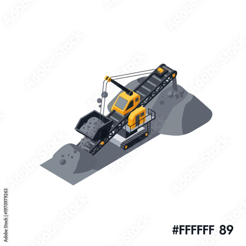 Isometric illustration of a mobile crushing plant at a construction site.