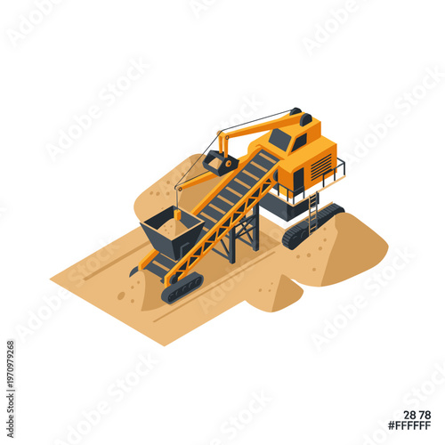 Isometric illustration of a mobile crushing and screening plant for mining operations.