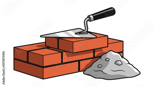 Trowel and Bricks with Mortar.