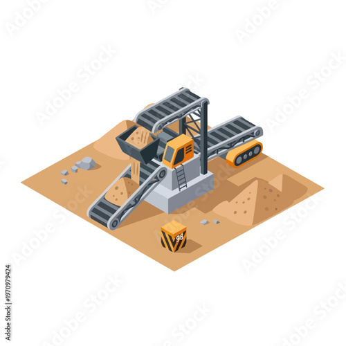 Isometric Mining Machine Extracting Resources from the Ground.