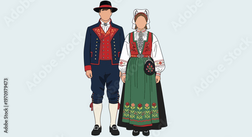 Traditional Norwegian Folk Costumes: Man and Woman
