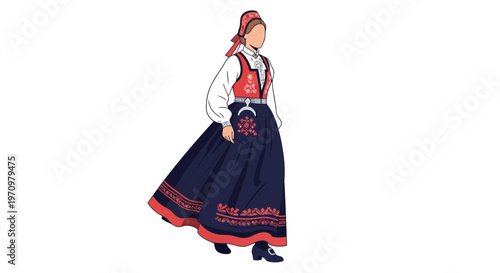 Traditional Norwegian Folk Costume Woman Illustration