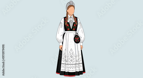 Traditional Norwegian Folk Costume Bunad Illustration