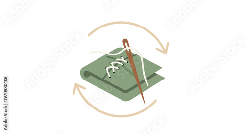 Sewing needle and thread on fabric.