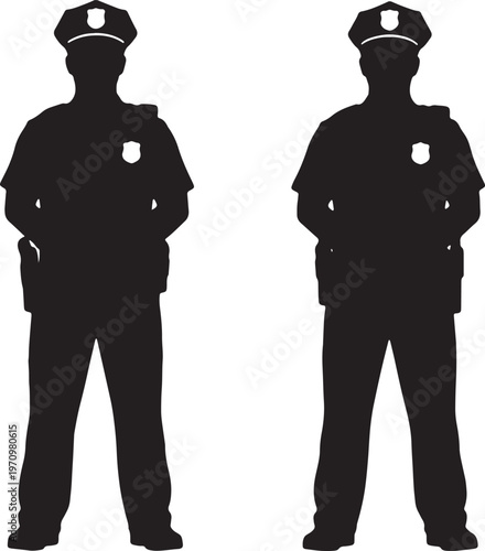 Two police officers standing side by side in uniform silhouettes