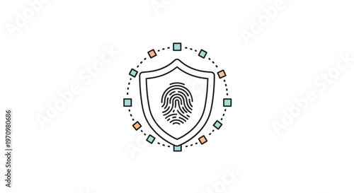Shield with fingerprint and icons.