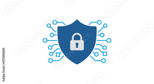 Shield with lock and circuit lines.