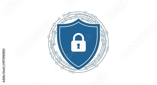 Shield with lock symbol on white.