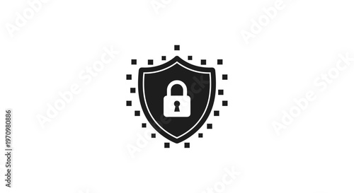 Shield with lock symbol security icon.