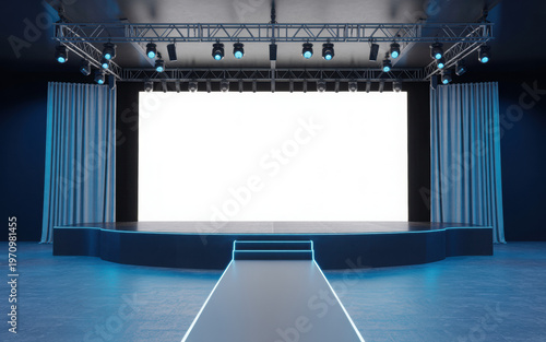 Stage Setup Blank Screen Catwalk Corporate Presentation Event Blue Lighting