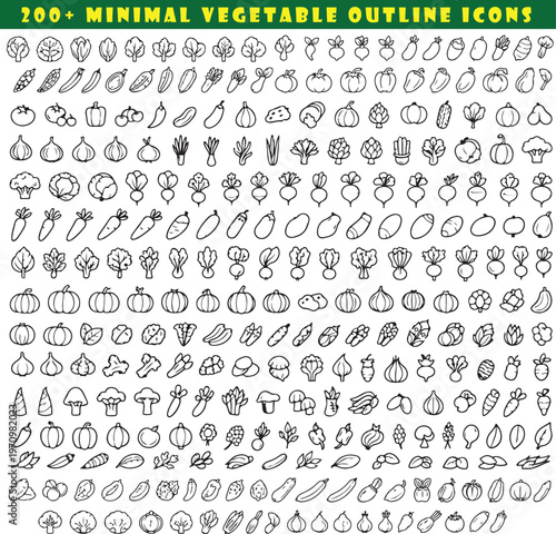 Minimal Vegetable Vector Icon Set – 200 Clean Outline Icons Collection
