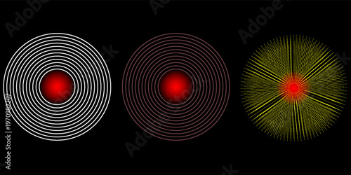 Pain Relief Target Icons: Concentric Red Circles for Healthcare, Radar, and Sound Wave Concepts. Pain red circle or localization mark, aching place sign, abstract symbol of pain