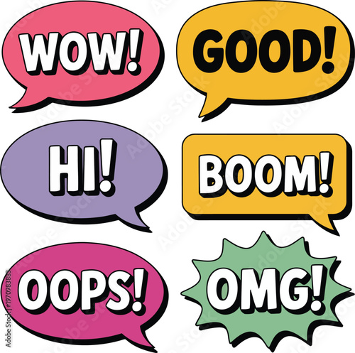 A colorful collection of comic book style speech bubbles