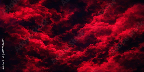 Abstract dramatic view of scarlet clouds, with dark sky and moody atmosphere, a breathtaking moment.