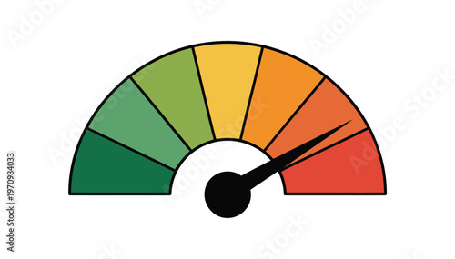 A colorful gauge with a needle pointing to a specific level