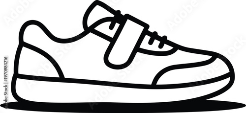 A black and white drawing of a sneaker