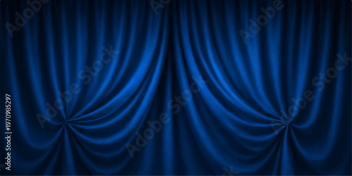 Abstract elegant, deep blue theater curtain, offering a sense of anticipation and drama, inviting the viewer into a world of performance and artistry.