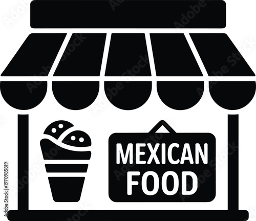 Mexican food stall icon with ice cream and sign with food truck