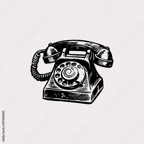 Vintage rotary dial telephone sketch