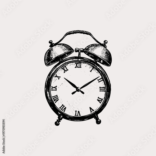 Vintage alarm clock with roman numerals sketch