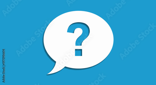 White Question Mark Inside a White Speech Bubble on a Blue Background Vector Graphic Illustration