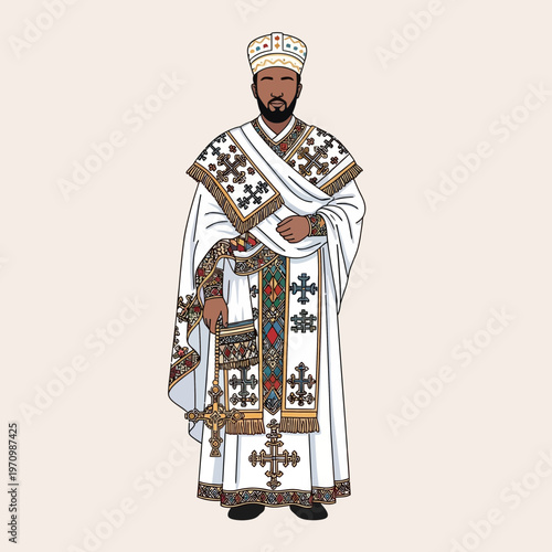 Ethiopian Orthodox Priest in Traditional Vestments