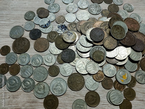 Canvastavla Old Soviet coins in bulk, Soviet money, rubles and kopecks, photo of coins of th