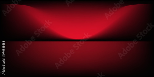 Red studio background. Abstract limbo podium studio room. Dark red gradient wall floor and spotlight scene. Showcase, promotion display. Vector stage mockup illustration,eps.10