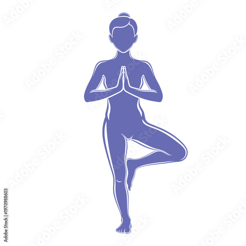 Woman performing yoga tree pose in minimalist silhouette art