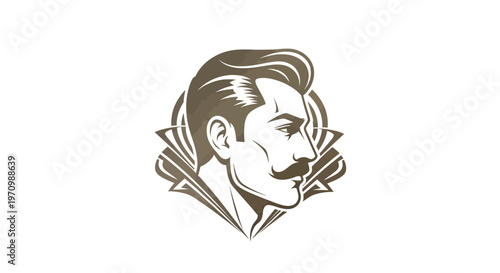 Vintage stylized man's head profile with classic mustache