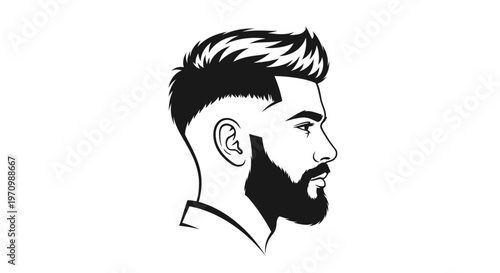 Stylized man with modern haircut and beard in profile