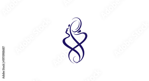 Stylized blue symbol of pregnant woman or mother and child