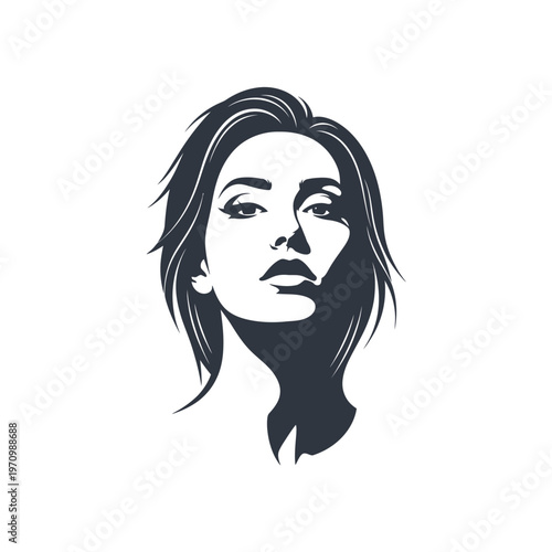 Stylized monochrome portrait of elegant woman with graphic shading