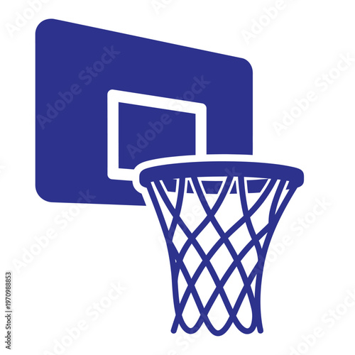 Simple blue basketball hoop with net and backboard icon
